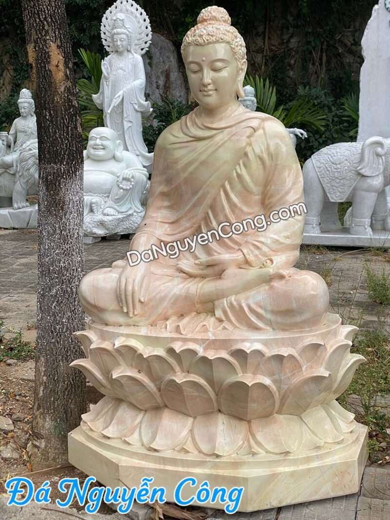 tượng phật bổn sư bằng đá vàng carot 1m7