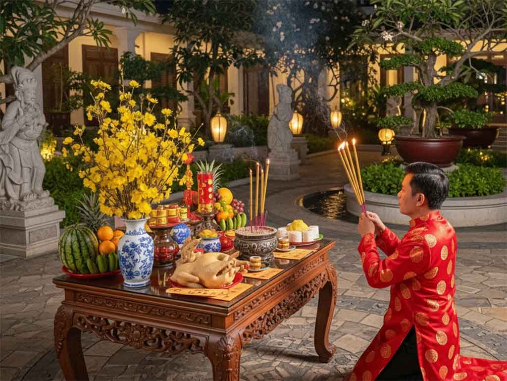 lễ cúng giao thừa ngoài trời